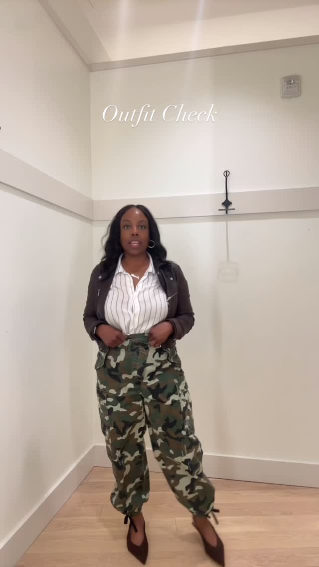 Quick outfit check! The leather. The camo. The kitten heel. Every piece is doing its job and petite girls…this is exactly the energy we’re bringing this season. #fashionstyledetroit #ootd #outfitcheck