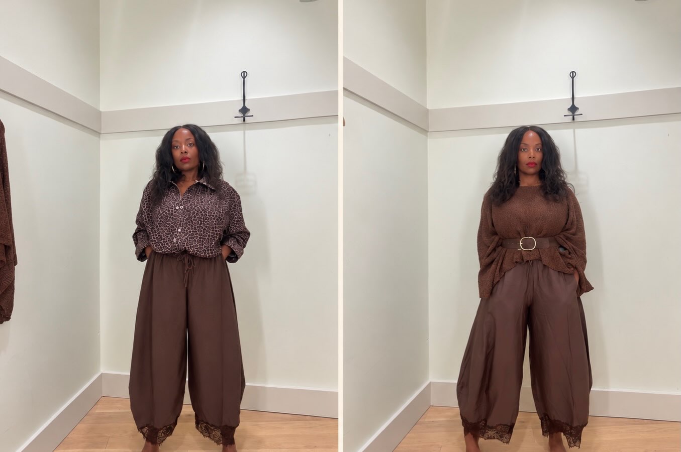 Same pants, different top. Different vibe. 🤎 Left or right — which one’s yours? 👇
.
#petitestyle #fallfashion #anthropologiefinds #tryonhaul #fashionstyledetroit